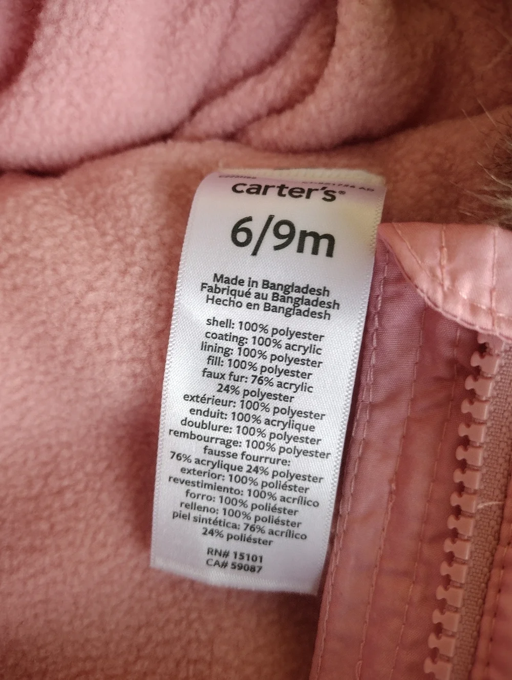 BRAND NEW Baby Girl Carter's Faux Fur-Trimmed Hooded Printed Snowsuit 6-9 M